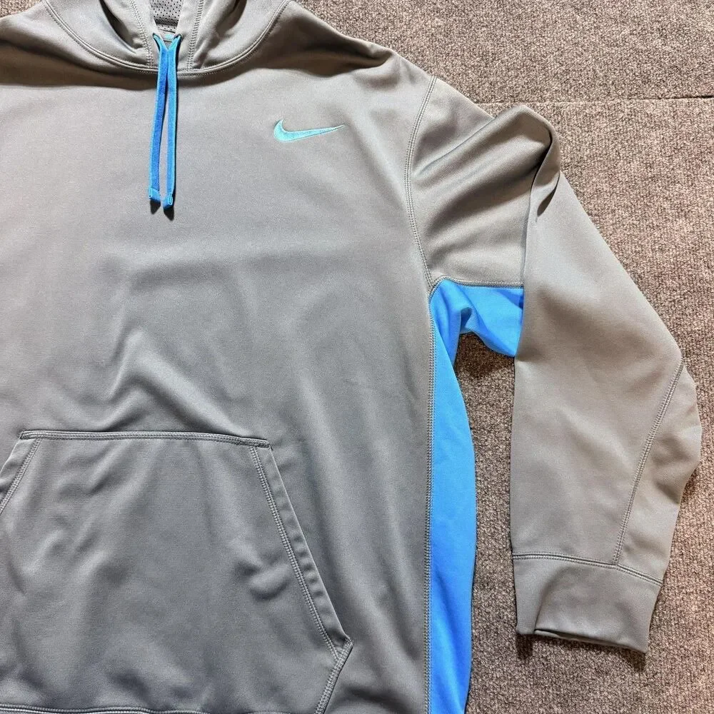 Nike Hoodie Mens XL Gray Blue Therma-Fit Pullover Fleece Athletic Sweatshirt